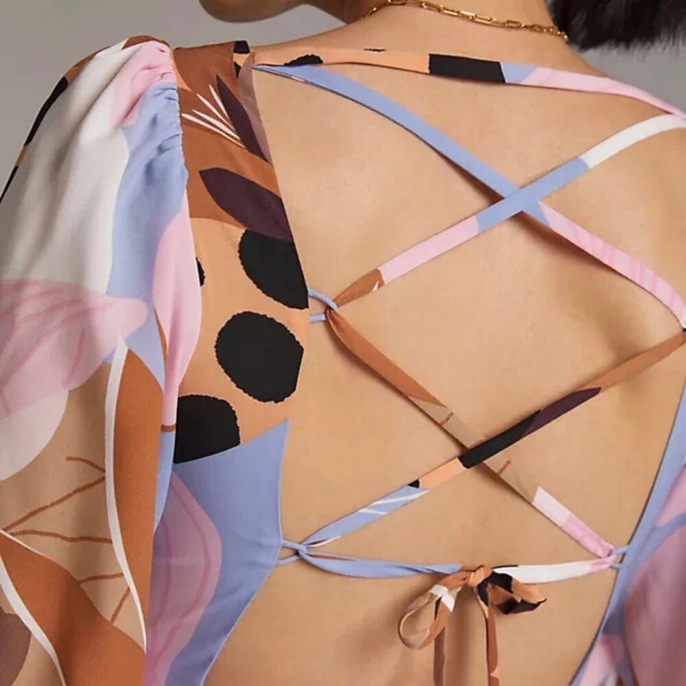 HUTCH x ANTHROPOLOGIE | Bloom Wrap Maxi Dress Ruffle Lace-up Back Abstract | XL - Picture 3 of 9
